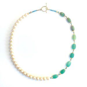 Amazon - Short Pearls Necklace with Green Glass Be
